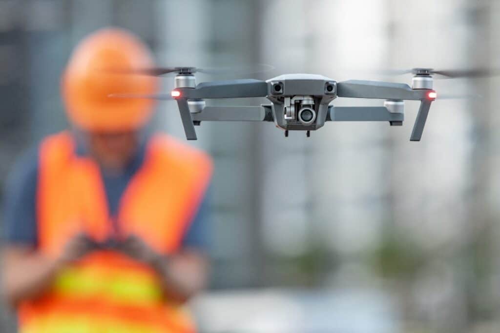 Construction Worker Flying Drone