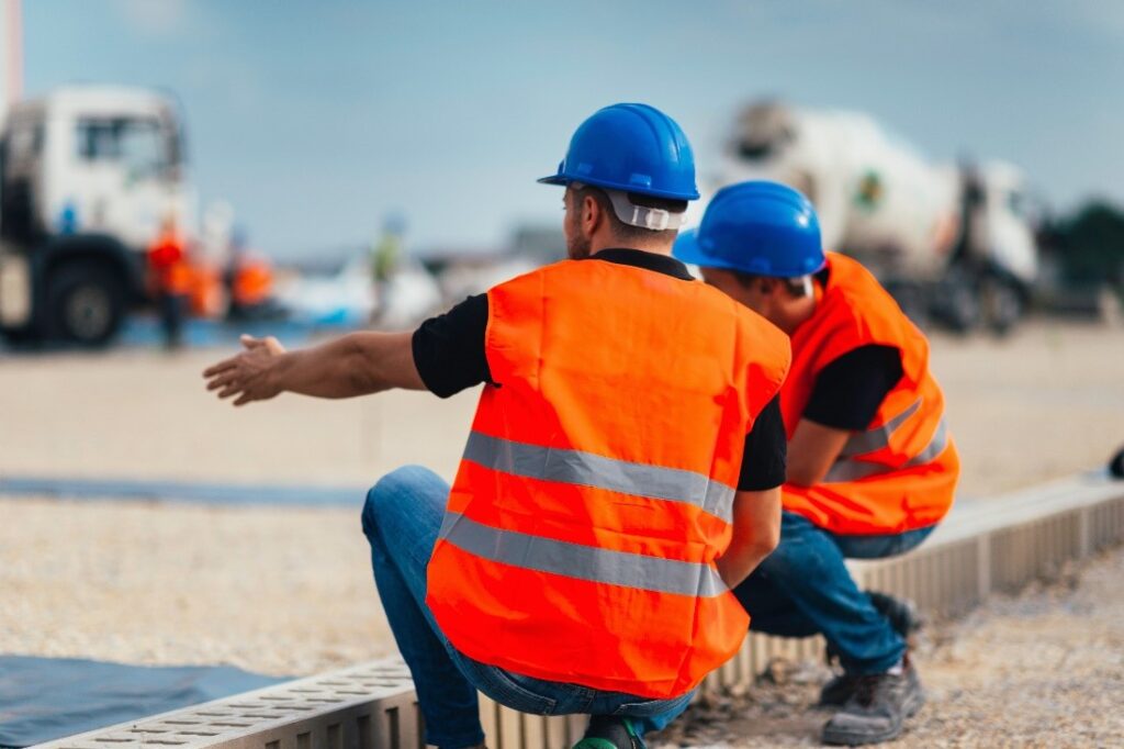 Two Construction Workers Talking on Site