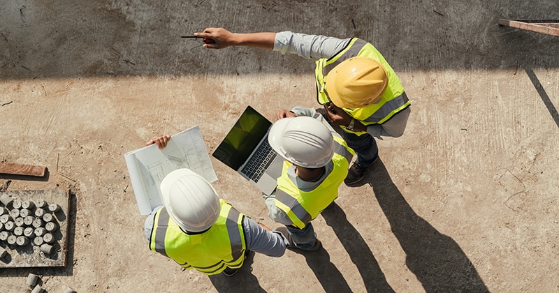 Top view of construction team working